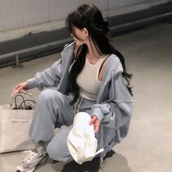 ルーズフィットフードジップアップ5色 AQUA