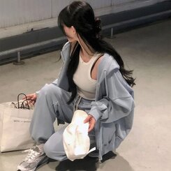 ルーズフィットフードジップアップ5色 AQUA