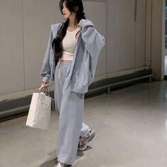 ルーズフィットフードジップアップ5色 AQUA