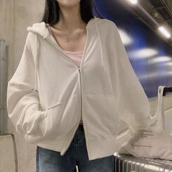 ルーズフィットフードジップアップ5色 WHITE