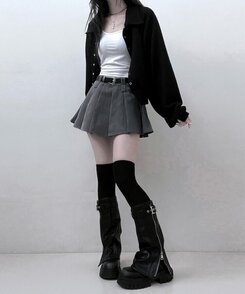 【ベルトSET】パンツインプリーツミニスカート GRAY