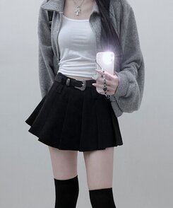 【ベルトSET】パンツインプリーツミニスカート BLACK