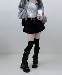 【ベルトSET】パンツインプリーツミニスカート BLACK