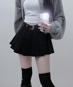 【ベルトSET】パンツインプリーツミニスカート BLACK