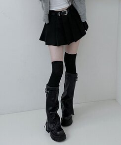 【ベルトSET】パンツインプリーツミニスカート BLACK
