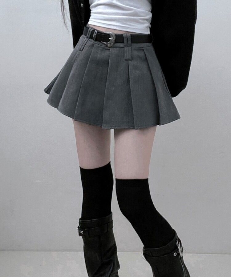 【ベルトSET】パンツインプリーツミニスカート GRAY