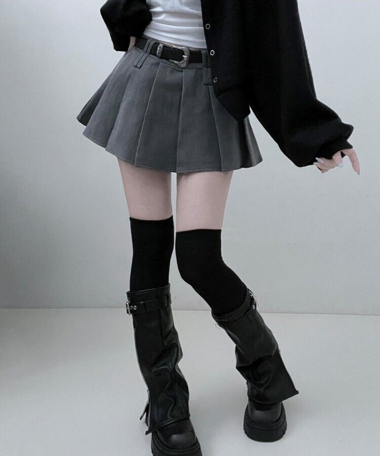 【ベルトSET】パンツインプリーツミニスカート GRAY