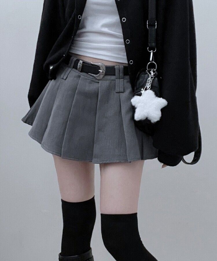 【ベルトSET】パンツインプリーツミニスカート GRAY
