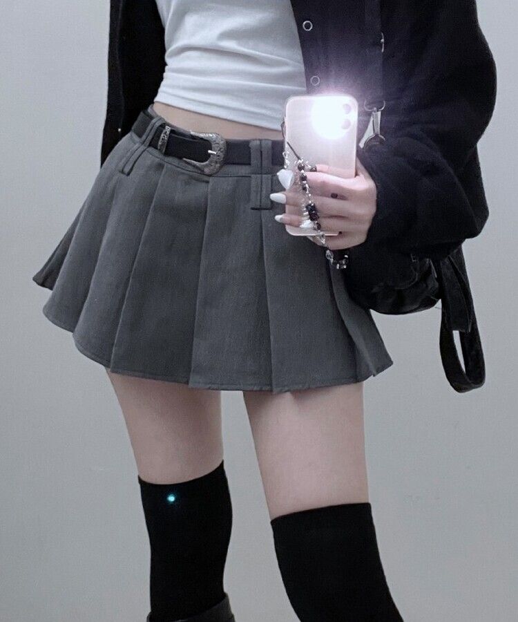 【ベルトSET】パンツインプリーツミニスカート GRAY