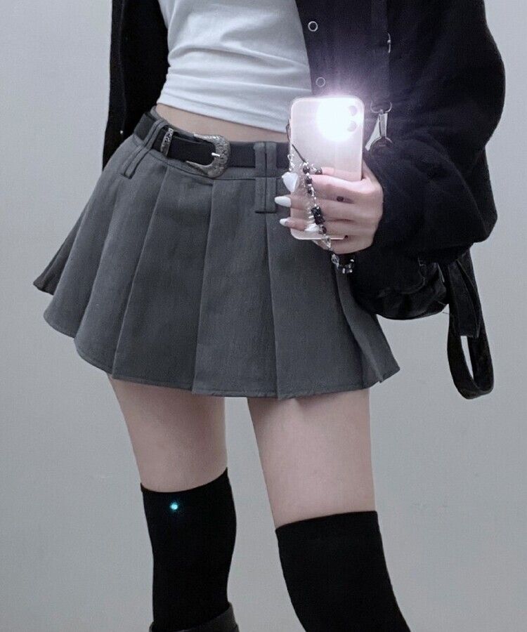 【ベルトSET】パンツインプリーツミニスカート GRAY