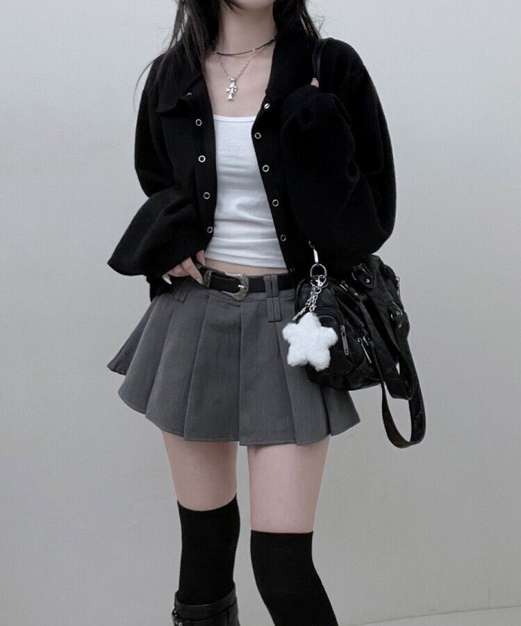 【ベルトSET】パンツインプリーツミニスカート GRAY