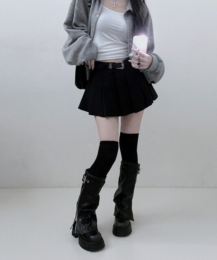 【ベルトSET】パンツインプリーツミニスカート BLACK