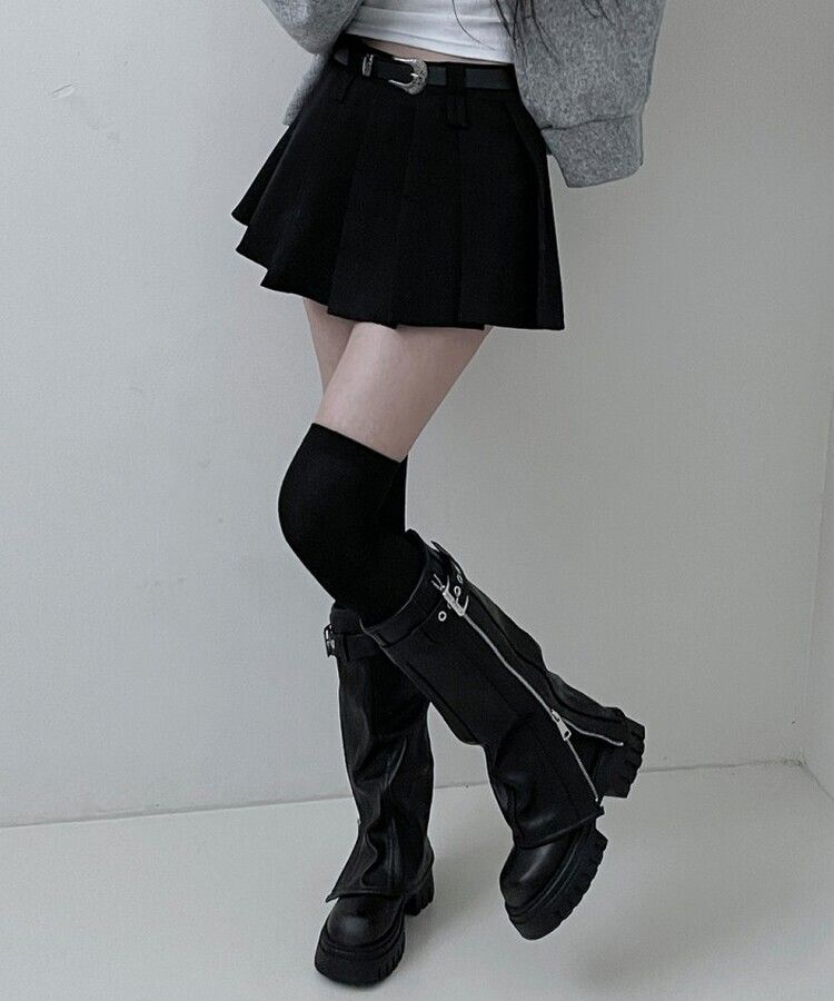 【ベルトSET】パンツインプリーツミニスカート BLACK