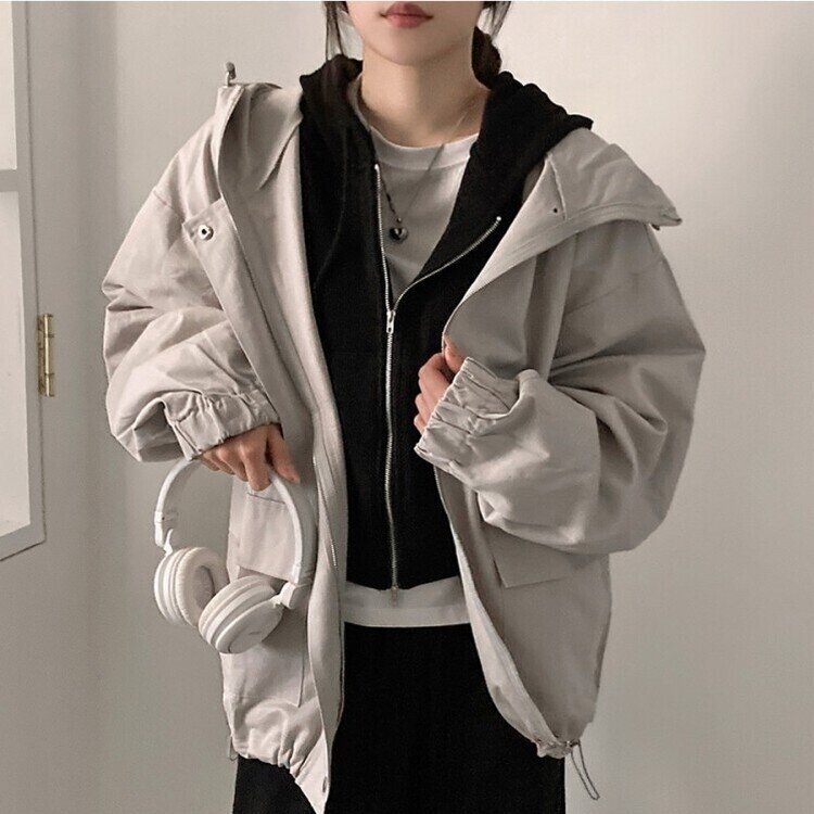 기온차심한 간절기필수템 코튼 박시핏 후드 점퍼 스톤