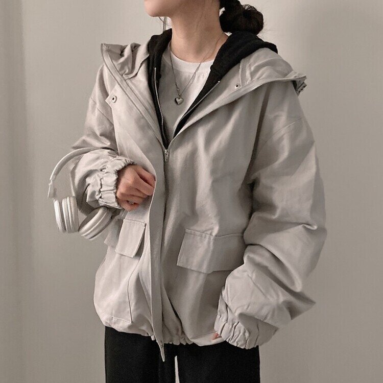 기온차심한 간절기필수템 코튼 박시핏 후드 점퍼 스톤