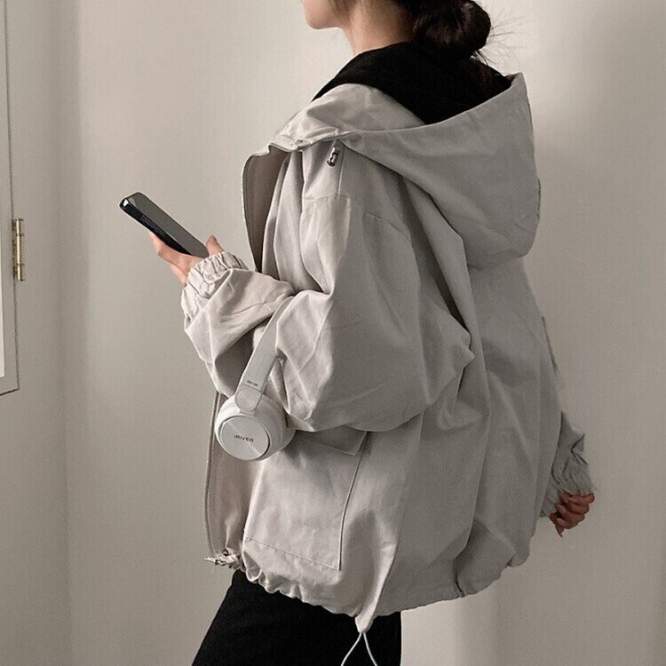 기온차심한 간절기필수템 코튼 박시핏 후드 점퍼 스톤