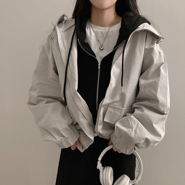 기온차심한 간절기필수템 코튼 박시핏 후드 점퍼 스톤