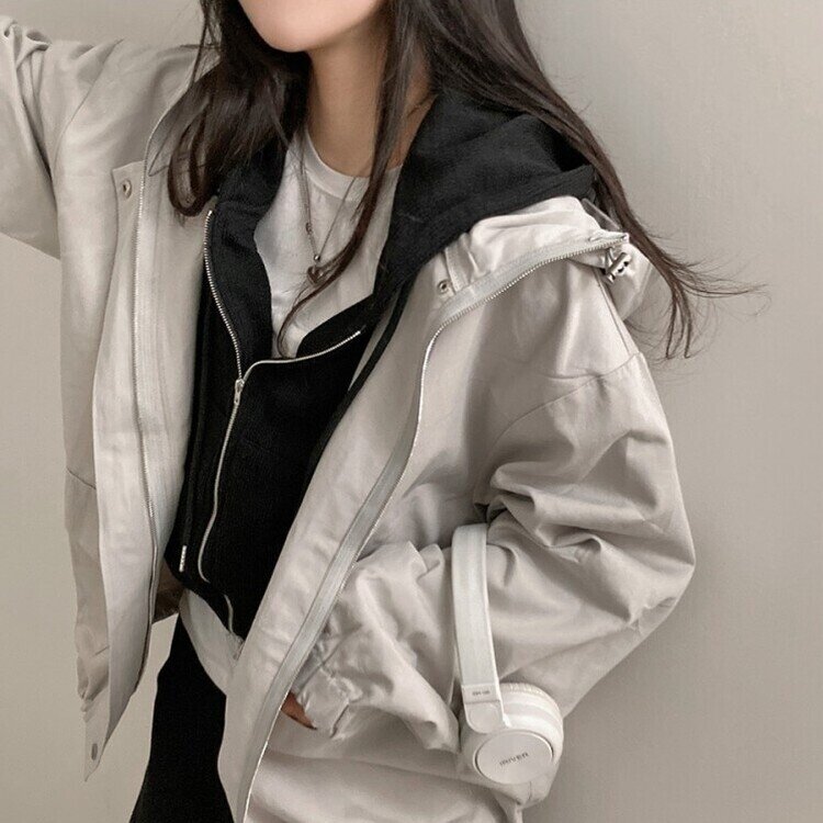 기온차심한 간절기필수템 코튼 박시핏 후드 점퍼 스톤