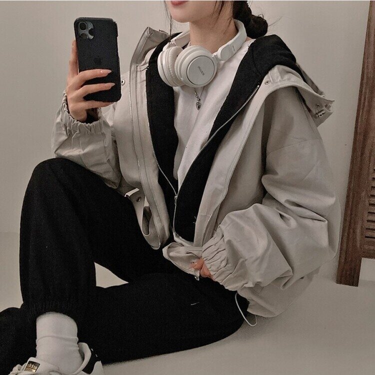 기온차심한 간절기필수템 코튼 박시핏 후드 점퍼 스톤