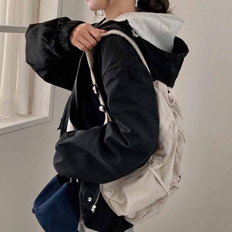 기온차심한 간절기필수템 코튼 박시핏 후드 점퍼 블랙