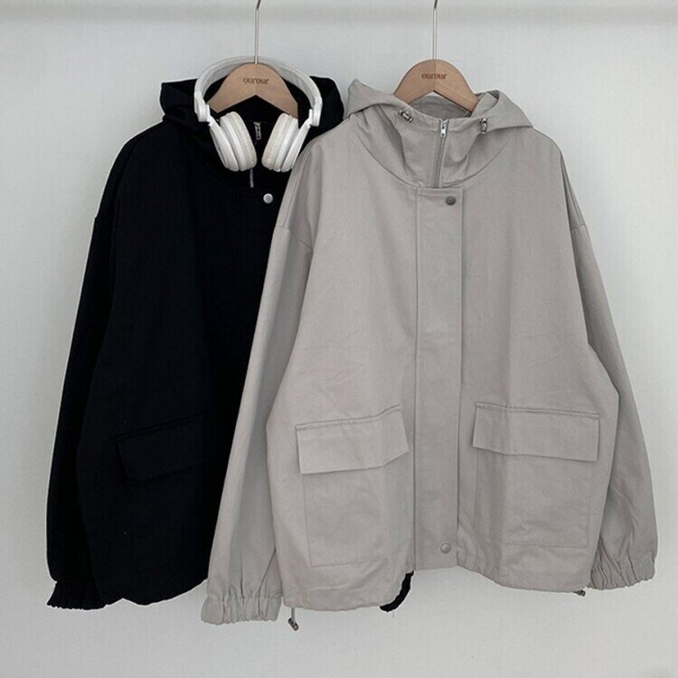 기온차심한 간절기필수템 코튼 박시핏 후드 점퍼