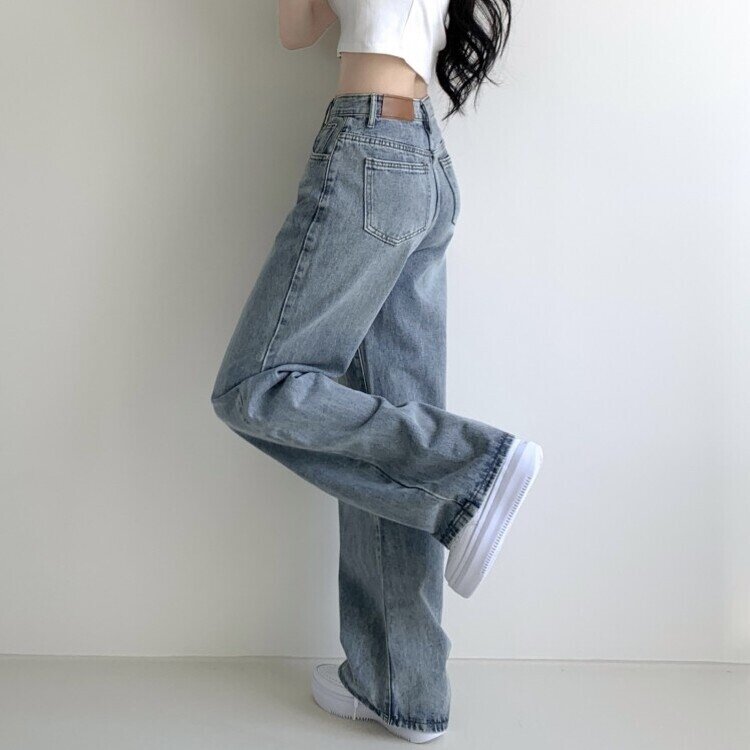 메이킷 하이웨스트 캣브러쉬 워싱 데님 와이드 팬츠 바지 키작녀 키큰녀 빅사이즈 청바지 빈티지블루