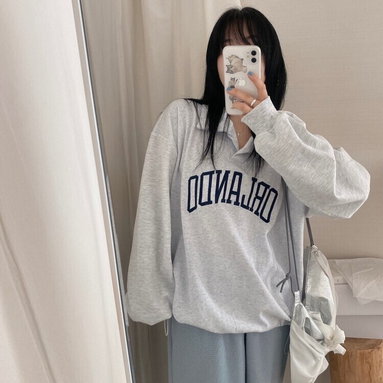 レタリング刺繍襟付きトレーナー｜スウェット｜韓国ファッション通販 SONA