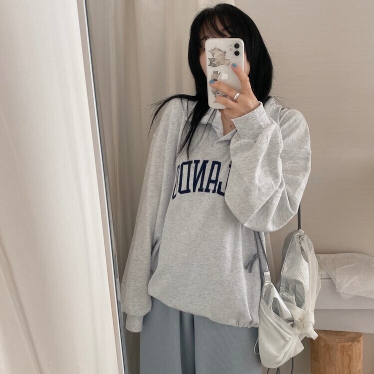 レタリング刺繍襟付きトレーナー｜スウェット｜韓国ファッション