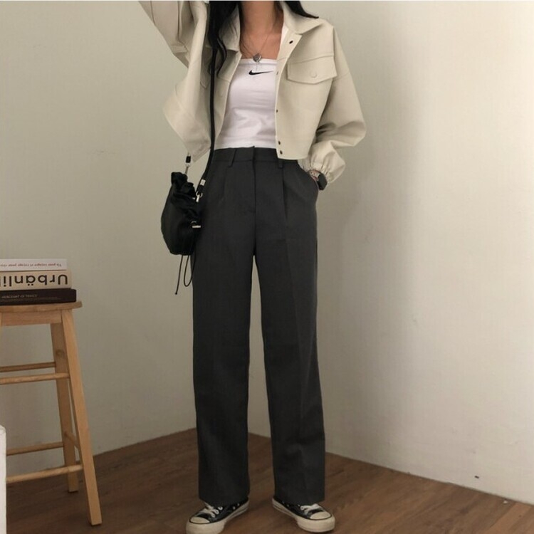 노제 크롭 오버핏 밴딩 레더 자켓 크림