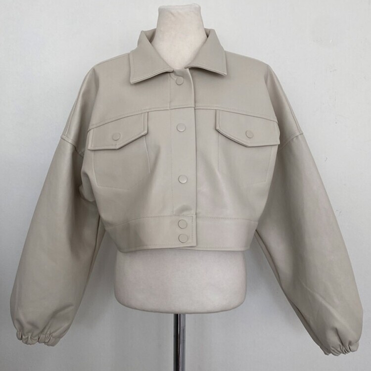 노제 크롭 오버핏 밴딩 레더 자켓