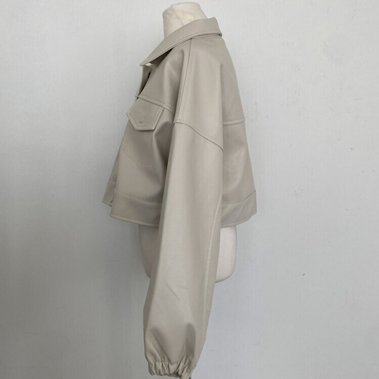 노제 크롭 오버핏 밴딩 레더 자켓