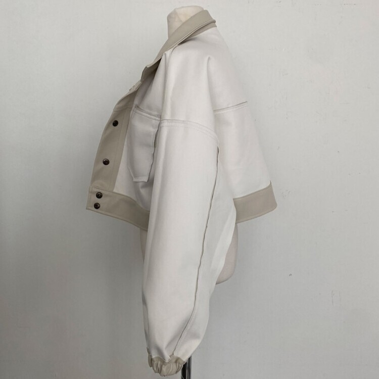 노제 크롭 오버핏 밴딩 레더 자켓