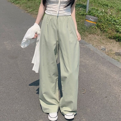 コットンパンツ リネンコットンバンディングロングワイドパンツ5色 Pale Green