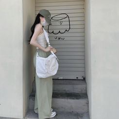 コットンパンツ リネンコットンバンディングロングワイドパンツ5色 Pale Green