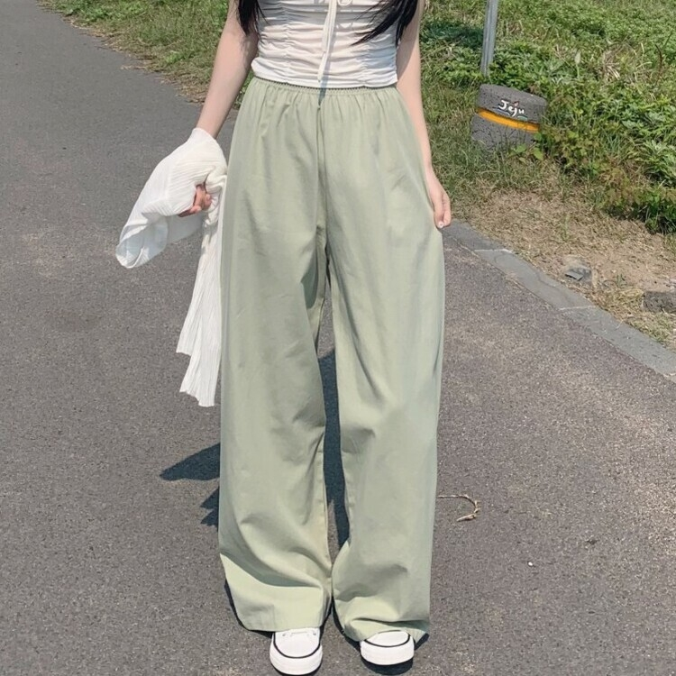 リネンコットンバンディングロングワイドパンツ5色 Pale Green