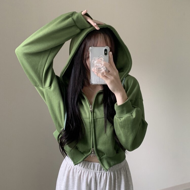 クロップルーズフィットダブルジップアップパーカー5色