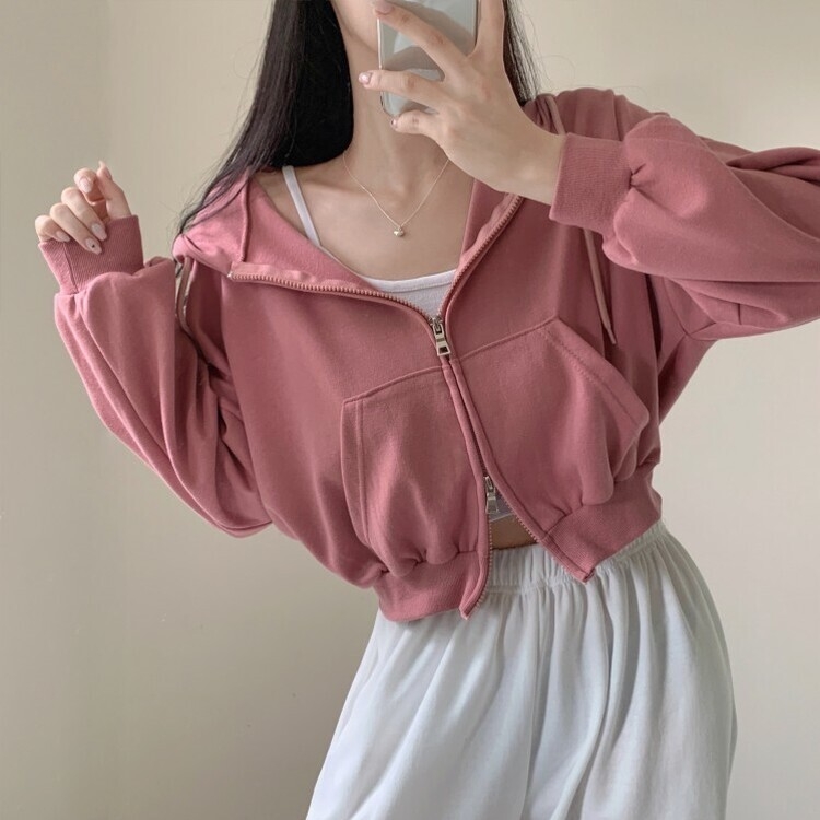 クロップルーズフィットダブルジップアップパーカー5色