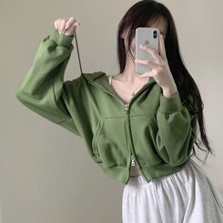 クロップルーズフィットダブルジップアップパーカー5色｜ジャンパー