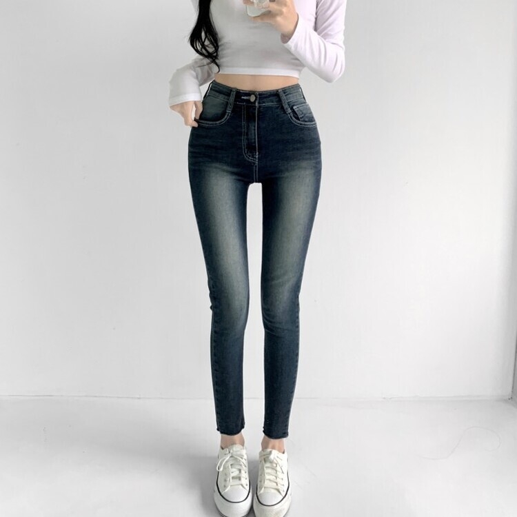 캣츠 샌드 리얼 스키니 스판 하이웨스트 진청 데님 팬츠 청바지 진청 바지 키작녀 키큰녀 수선 no큰녀 밑단 컷팅 수선no 진청