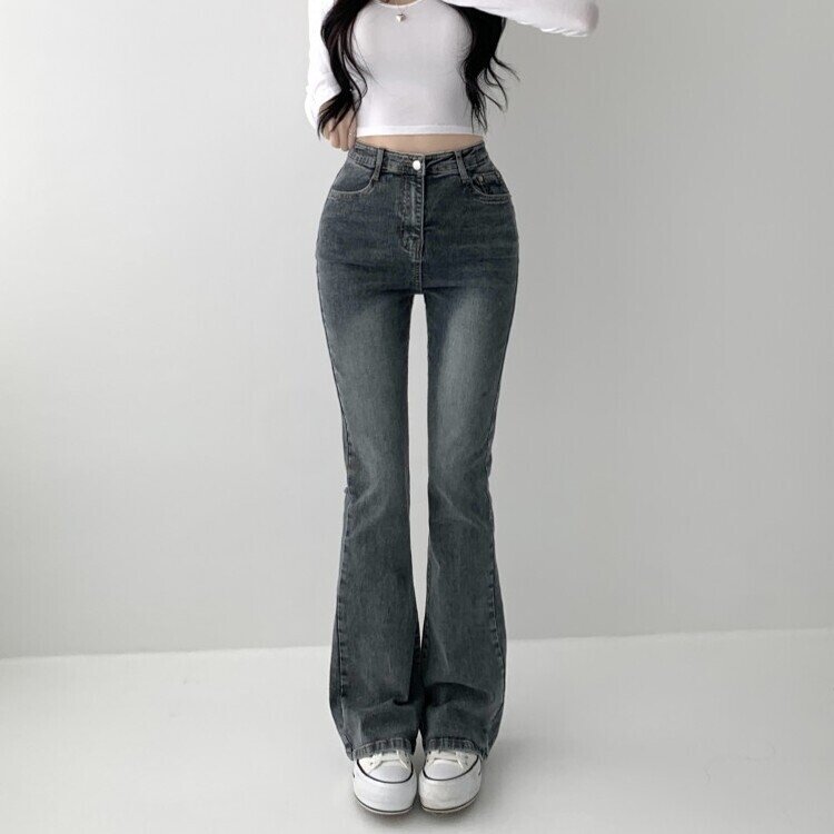 빈티지 스톤 워싱 하이웨스트 부츠컷 스판 데님 팬츠 키작녀 키큰녀 빅사이즈 청바지 그레이