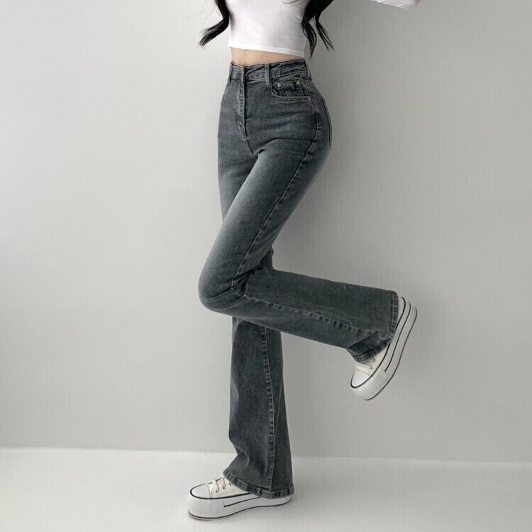 빈티지 스톤 워싱 하이웨스트 부츠컷 스판 데님 팬츠 키작녀 키큰녀 빅사이즈 청바지 그레이