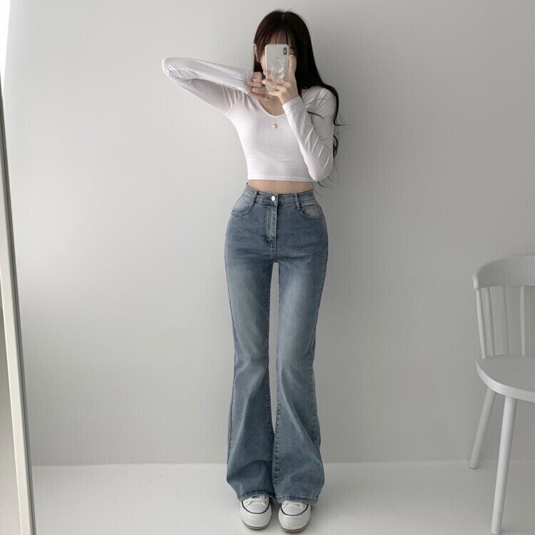 빈티지 스톤 워싱 하이웨스트 부츠컷 스판 데님 팬츠 키작녀 키큰녀 빅사이즈 청바지 연청