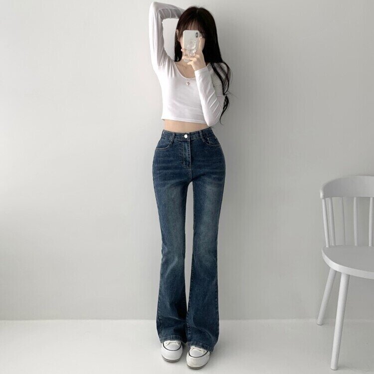 빈티지 스톤 워싱 하이웨스트 부츠컷 스판 데님 팬츠 키작녀 키큰녀 빅사이즈 청바지 중청