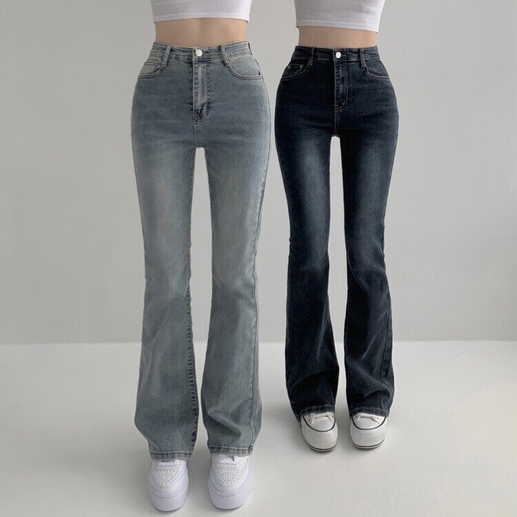 빈티지 스톤 워싱 하이웨스트 부츠컷 스판 데님 팬츠 키작녀 키큰녀 빅사이즈 청바지 빈티지블루