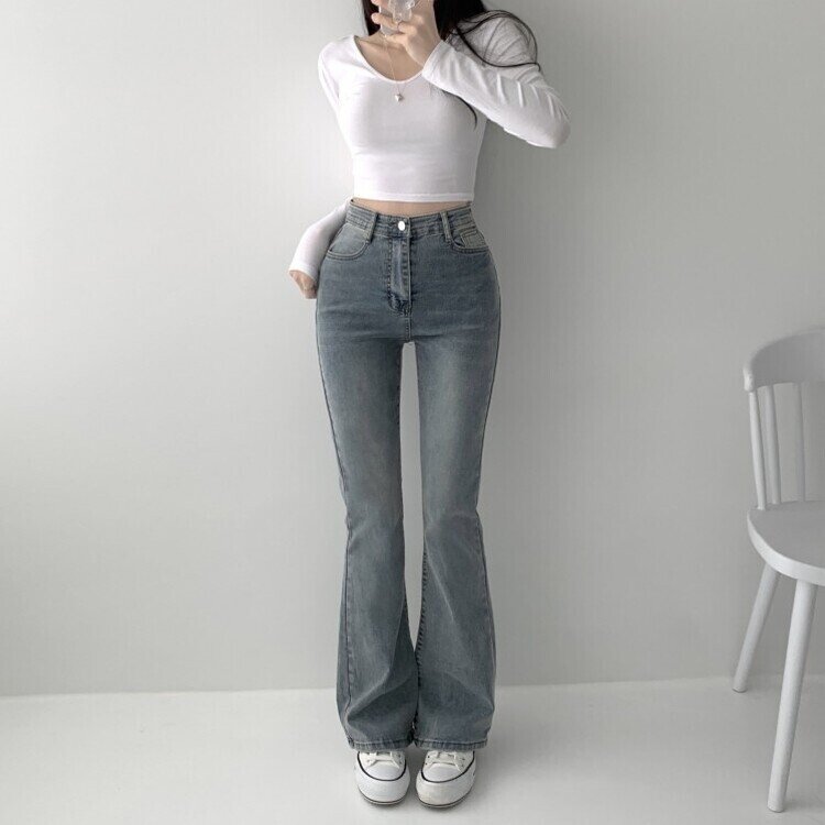 빈티지 스톤 워싱 하이웨스트 부츠컷 스판 데님 팬츠 키작녀 키큰녀 빅사이즈 청바지 빈티지블루