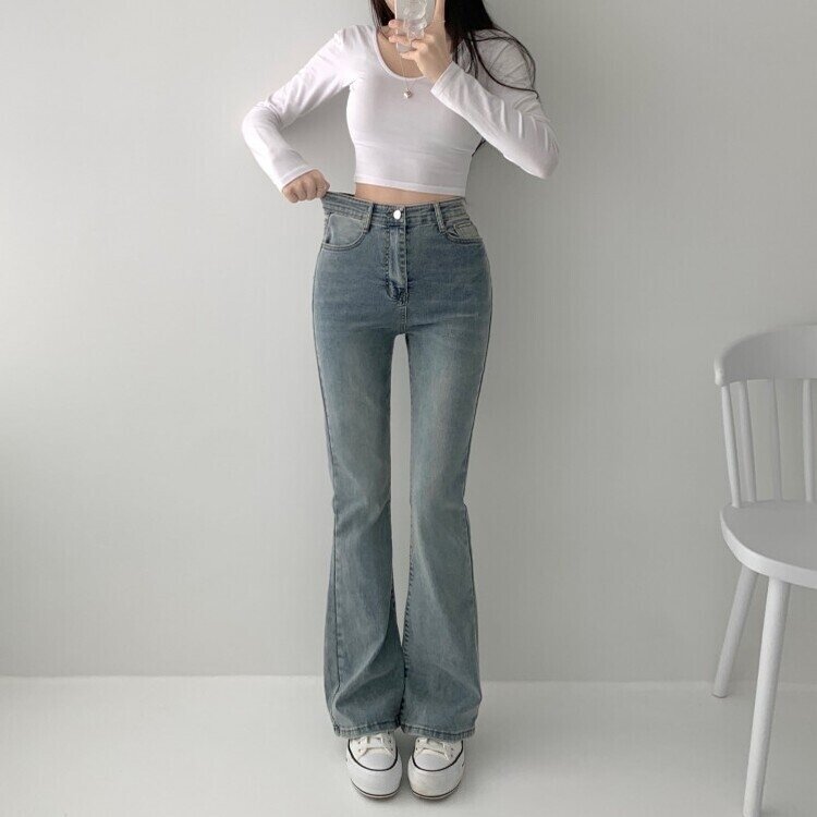 빈티지 스톤 워싱 하이웨스트 부츠컷 스판 데님 팬츠 키작녀 키큰녀 빅사이즈 청바지 빈티지블루