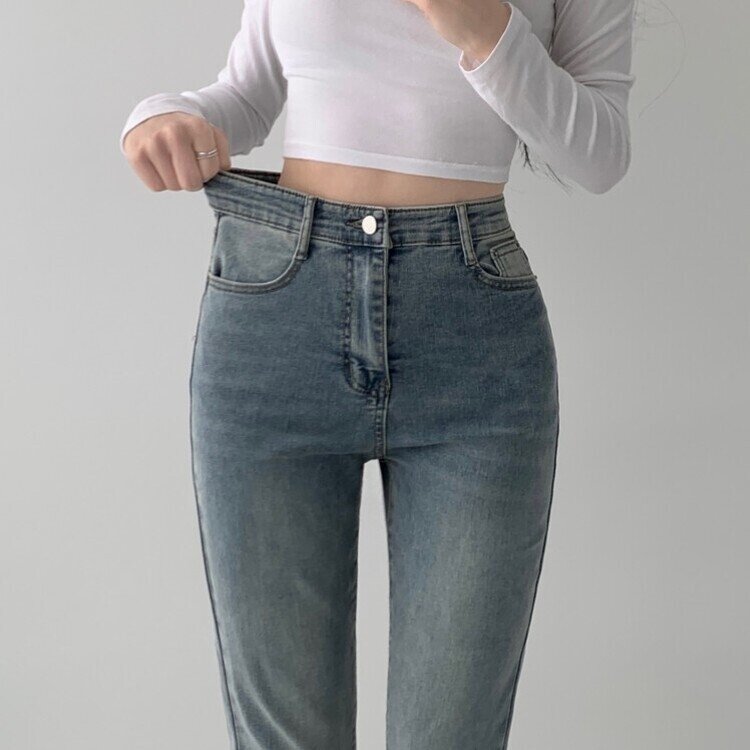 빈티지 스톤 워싱 하이웨스트 부츠컷 스판 데님 팬츠 키작녀 키큰녀 빅사이즈 청바지 빈티지블루