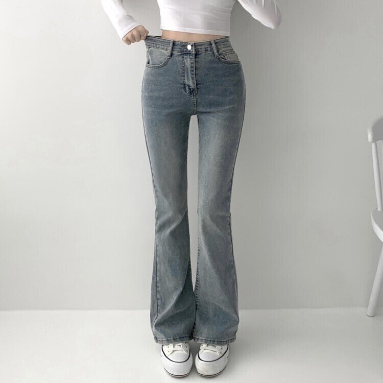 빈티지 스톤 워싱 하이웨스트 부츠컷 스판 데님 팬츠 키작녀 키큰녀 빅사이즈 청바지 빈티지블루