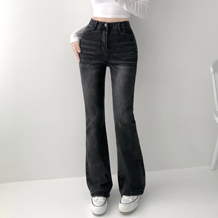 빈티지 스톤 워싱 하이웨스트 부츠컷 스판 데님 팬츠 키작녀 키큰녀 빅사이즈 청바지 흑청