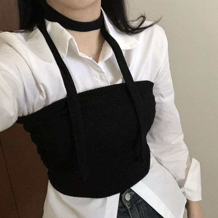 【SET】チョーカー＋ニットチューブトップ BLACK